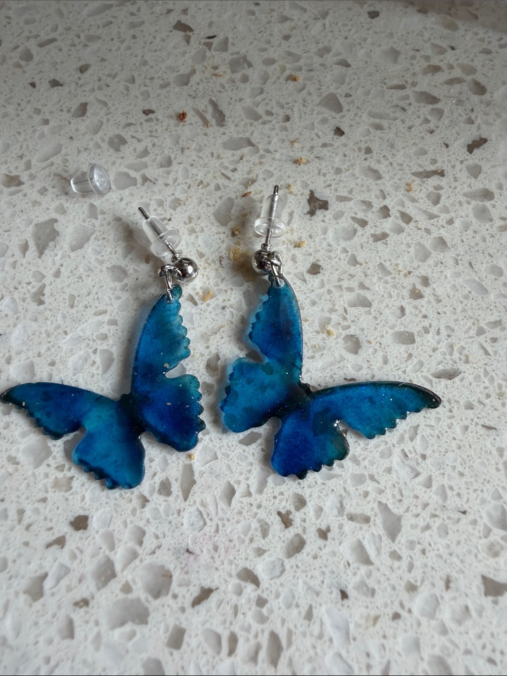 Blue Butterfly Resin Dangle Earrings New